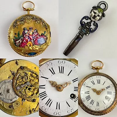 Antique 18ct Yellow Gold Enamel Scene Jean Antoine Lepine Verge Pocket Watch • £3495