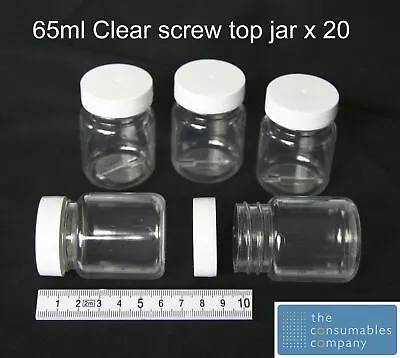 65ml  50ml Plastic Specimen Container Screw Cap X 20 Bottle Craft Pot Sample Jar • £21.07