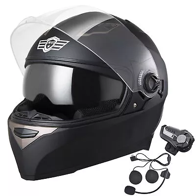 AHR RUN-F Full Face Dual Visors Motorcycle Helmet With Bluetooth Headset DOT • $102.51