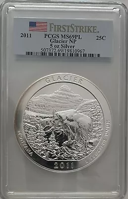 2011 ATB QUARTER - 5oz SILVER - GLACIER NP - PCGS MS69PL FIRST STRIKE • $275