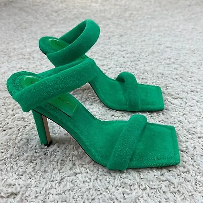 Good American Green Terry Square Toe High Heels Shoes Sandals Size 8 Kardashian • £37.86
