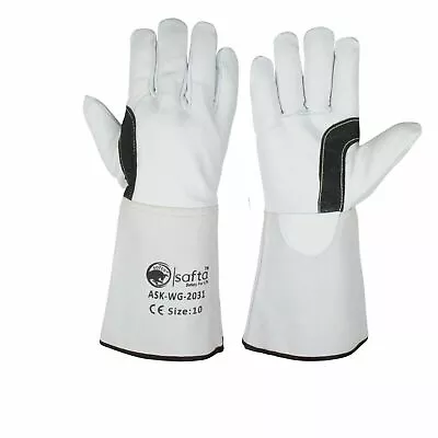 Welders Safety Work Leather Heat Resistant Welding Gloves Gauntlets BBQ MIG TIG • £5.99