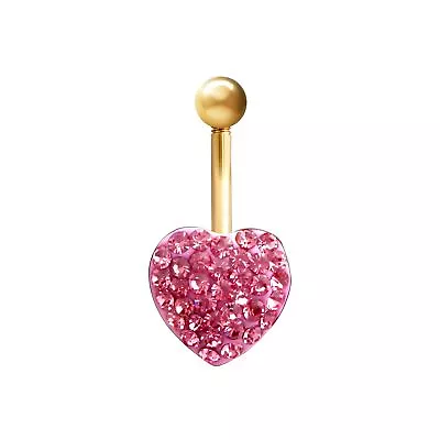 9ct Gold Mersham Jewels Baby Pink Crystal Love Heart Banana Belly Bar 10mm • £63.99