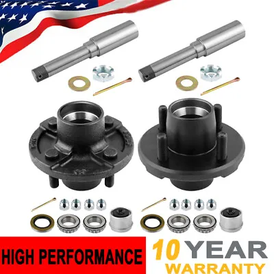 Set Of 2 Trailer Axle Kits With 4 On 4  Bolt Idler 1  Hub & Round Bt8 Spindle • $83.44