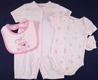 NWT MultiVitamins Girl's 3 Pc. Pink Kitten Cat Layette Set 0-3M 3-6M Or 6-9M • $11.95