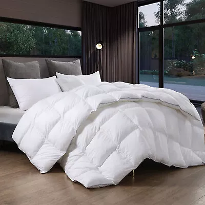 SNOWMAN Goose Down Comforter Set Queen/King Size Duvet 100% Cotton Gray/White • $96.99