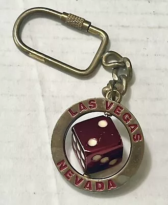 Vintage LAS VEGAS NEVADE Brass Plated Copper With RED SPINNING DICE Fob Keychain • $9.99