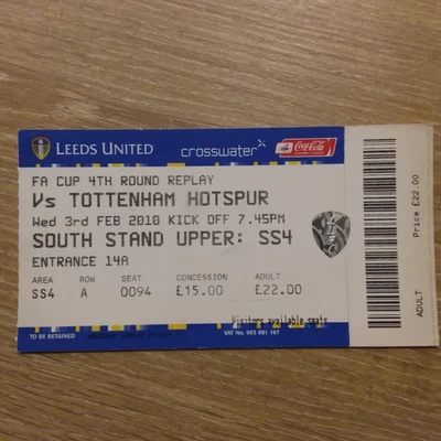 £2.99 • Buy Ticket 2009/10 Leeds Utd V Tottenham Spurs (FA Cup)