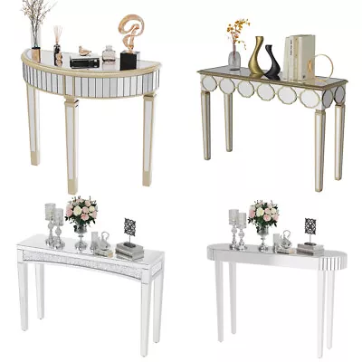 Silver Mirrored Console Table Modern Glass Entryway Table Geometric Side Table • $269.90