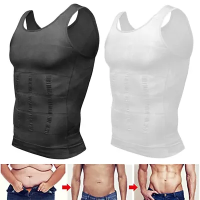 Men Slimming Body Shaper Belly Tummy Control Compression Vest Underwear T-shirt • £10.79