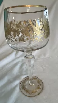 Moser? Theresienthal?  Gold Dove Floral Wine Glass Goblet 8” • $25