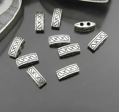 100pcs Antique Alloy Spacer Beads 10x4mm 2-holes Pattern Bead Jewelry Making Sup • $15.09