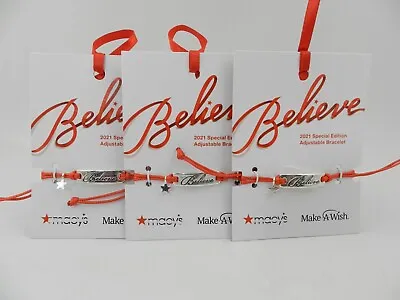 Macy's Silver-Tone Believe Colored Cord Slider Bracelet Lot Of 3 • $7.99