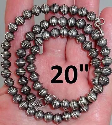 20  6mm NAVAJO Pearl BENCH BEAD NECKLACE Darker Vintage Old Oxidized STERLING • $129.99