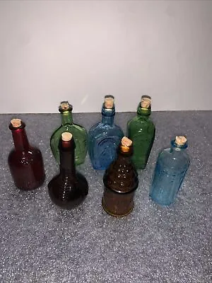 7 Vintage Wheaton Miniature Colored Glass Bottles With Stoppers • $29.90