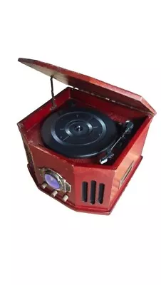 Retro Turntable Cd Player Cassette Player Am Fm Radio Red Brown 2009 Ge-4063 • $100