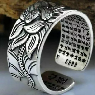 Stainless Steel Rings Antique Silver Plated Lotus Open Ring Women Jewelry Rings • $12.99