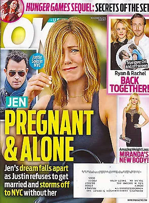 OK! Magazine November 25 2013 Jennifer Aniston Ryan Gosling Tiffani Thiessen • £16.09