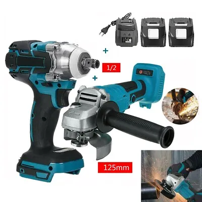 18V Tools Combo Set 1/2  Impact Wrench&125mm Angle Grinder+2 Battery For Makita • $94.99