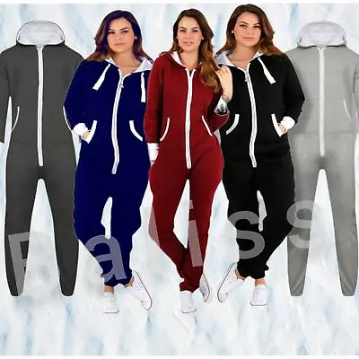 Unisex Mens Womens Hooded Zip One Piece 1onesie Playsuit Plain All In 1 Jumpsuit • £20.99