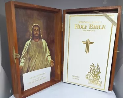 Vtg 1987 Memorial Edition HOLY BIBLE Illustrated Catholic Edition With WoodenBox • $19.99