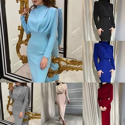 Sexy Women's Cocktail Club Wrap Dress Long Sleeve Ball Gown Maxi Dress • £24.68