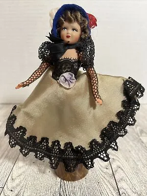 Beautiful Vintage Flamenco 40s Dancer Doll Gold Dress & Black Lace 6.5” Fishnet • $14.99