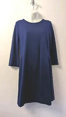 Marc Cain Blue Jersey Dress Size 10 N2 Gold Stud Seams Long Sleeves. VGC   • $16.10