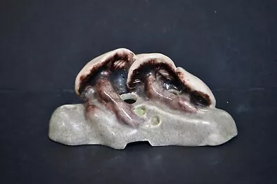 Gray & Brown Pottery Mushroom Flower Frog - Signed • $24.99