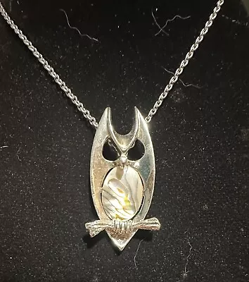 1970 Abalone And Stainless Steel Streamlined Owl Necklace MCM • $19.99