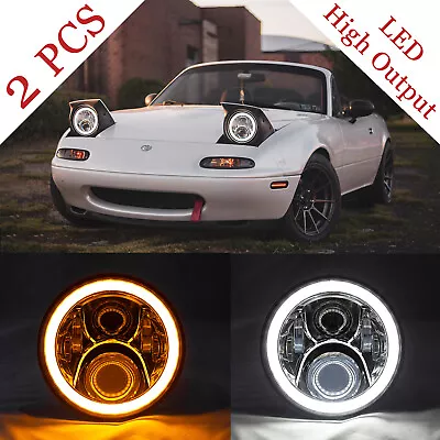 NA MIATA Chrome Headlights (Pair) Mazda MX-5 MX5 LED 7  Plug N' Play High Output • $89.95