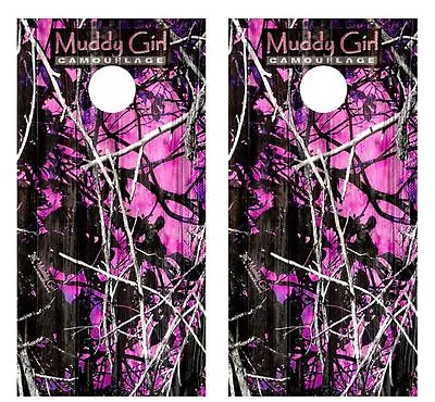 Muddy Girl Camo Barnwood Cornhole Board Wraps FREE LAMINATION #1643 • $54