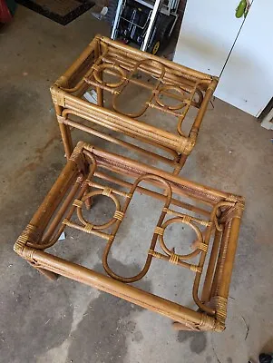 MCM Side Tables Bamboo Rattan Set Of 2 • $200