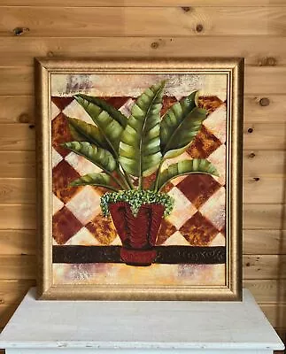 Art Atkinson King #26 A Mixed Media Canvas Fern Plants Framed 2007 23.5 X 27 • $63.30