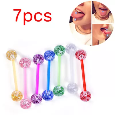 £4.29 • Buy 7pcs/lot Glitter Steel Bar Tongue Rings Body Piercing Jewelry Tounge Bars Gif-❤❤