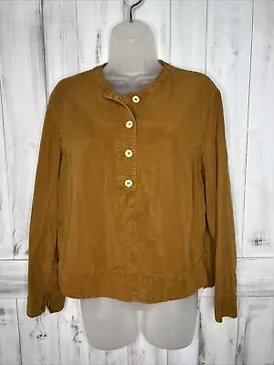 Womens Zara Brown Lyocell Linen Henley Button Long Sleeve Boxy Tunic Shirt Top M • $27.99