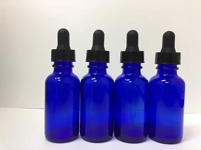 4 - 1oz Cobalt Blue Glass Bottles With Glass Eye Dropper Pack Of 4 New 30 ML  • $6.88