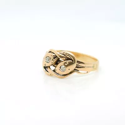 Antique Edwardian 14k Gold & Diamond Snake Ring • $1650