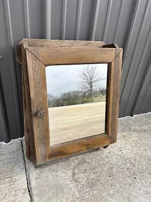 Antique Wood Cut Mirrored Medicine Cabinet Knob Wall Shelf Art Deco Barn Find • $125