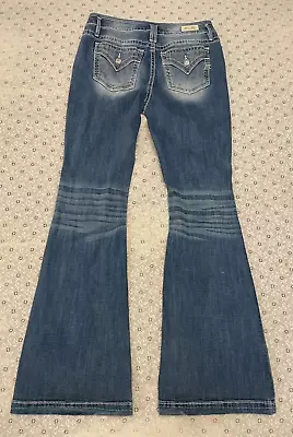 Miss Me Jeans 31 X 33 Inches High Rise Flare Distressed Look Medium Blue Tall • $19.99