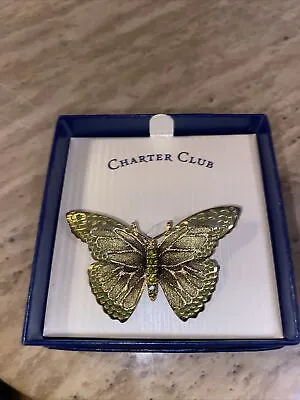 Vintage Charter Club Rhinestone Butterfly Brooch Pin Gold Tone 2.5” W 2”H NWT • $3.99