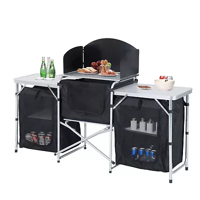 Outsunny Folding Camping Kitchen Portable Cooking Table Picnic Storage Cabinet • £77.99