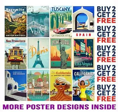 Vintage Travel Retro Posters Art Print A4 A3 Size - Buy 2 Get Any 2 Free • £8.97