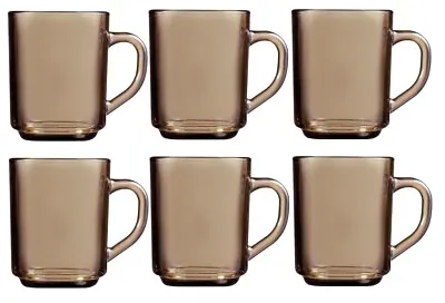 £8.99 • Buy Set Of 6 Luminarc Retro Smoked Glass Coffee Mugs Hot Drinks Mocha Tea Cup 25cl