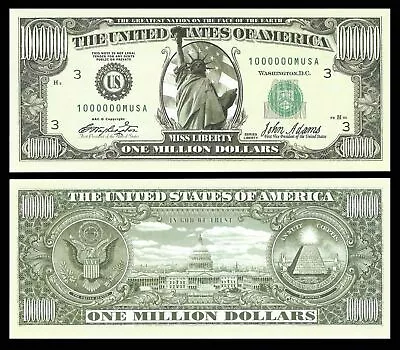 Set Of 3 - The Traditional One Million Dollar Bill. Great Novelty Bill! • $3.19