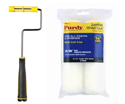 Purdy Jumbo MINI PAINT ROLLER FRAME Including 6.5  4.5  Paint Roller Sleeves X2 • £12.95