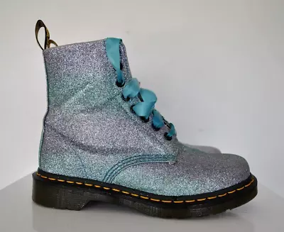 Lilac Teal 8-hole Classic 1460 Women Lace Up Glitter Boots Size 6 Dr Martens • £60