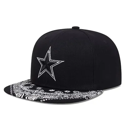 Star Baseball Cap Snapback Flat Peak Hip Hop Rap Hat Embroidery Paisley Gift • £7.95