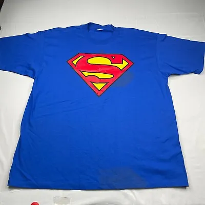 Vintage Superman T Shirt Mens XL Blue Short Sleeve Single Stitch Tee FLAW • $11.19