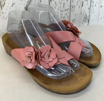 A. Giannetti Comfort Sandals Rose Pink Flower Leather Slides 8 • $28.99